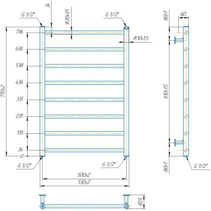 Vannas istabas dvieļu radiators INOX FLAT 163W/230V 77x53 cm nerūsējošais tērauds/melns