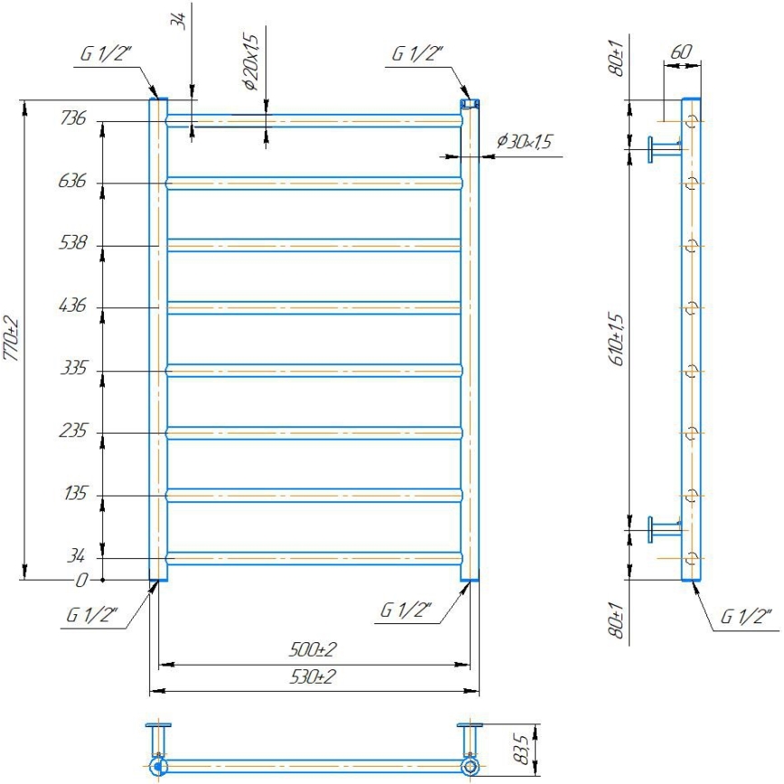 Vannas istabas dvieļu radiators INOX FLAT 163W/230V 77x53 cm nerūsējošais tērauds/melns