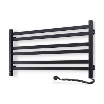 Vannas istabas dvieļu žāvētājs ar termostatu AVANGARD 316W/230V 50,6 cm IP44 melns, ar labās puses pieslēgumu, kvadrātveida