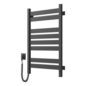 Vannas istabas dvieļu žāvētājs ar termostatu LARGO 432W/230V 80,6 cm IP44, melns, ar kreiso pieslēgumu, kvadrātveida