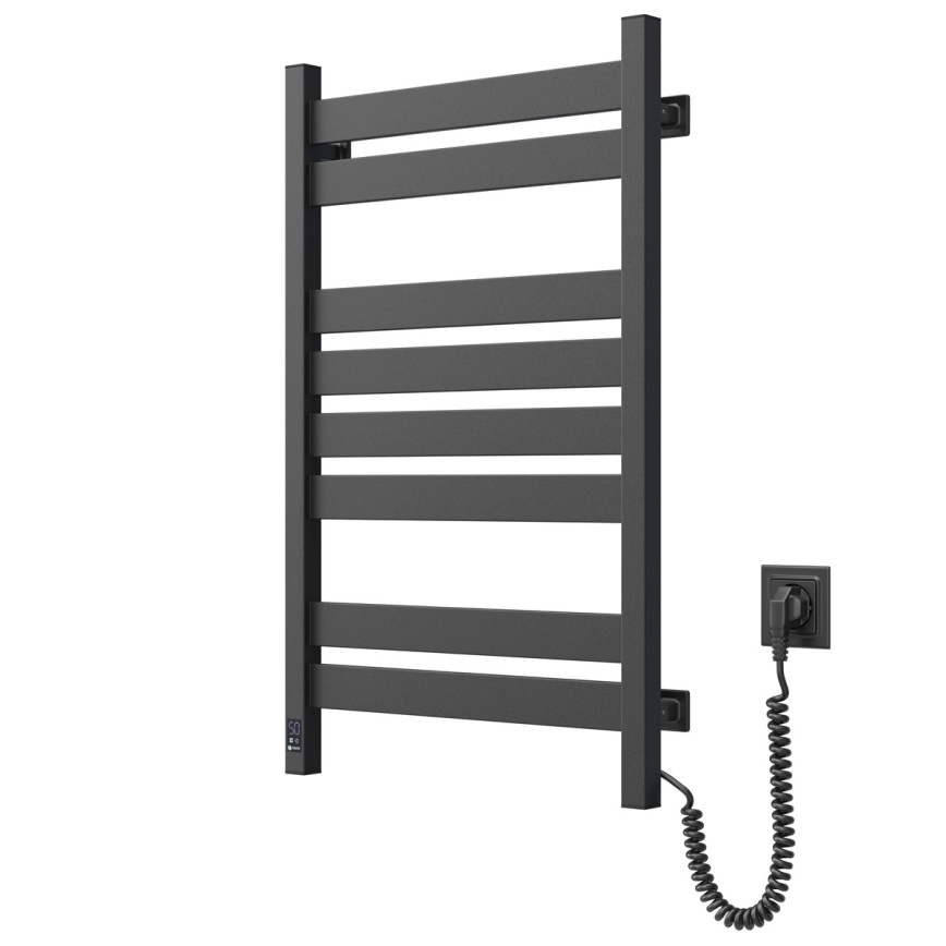 Vannas istabas dvieļu žāvētājs ar termostatu LARGO 432W/230V 80,6 cm IP44 melns labais kvadrātveida