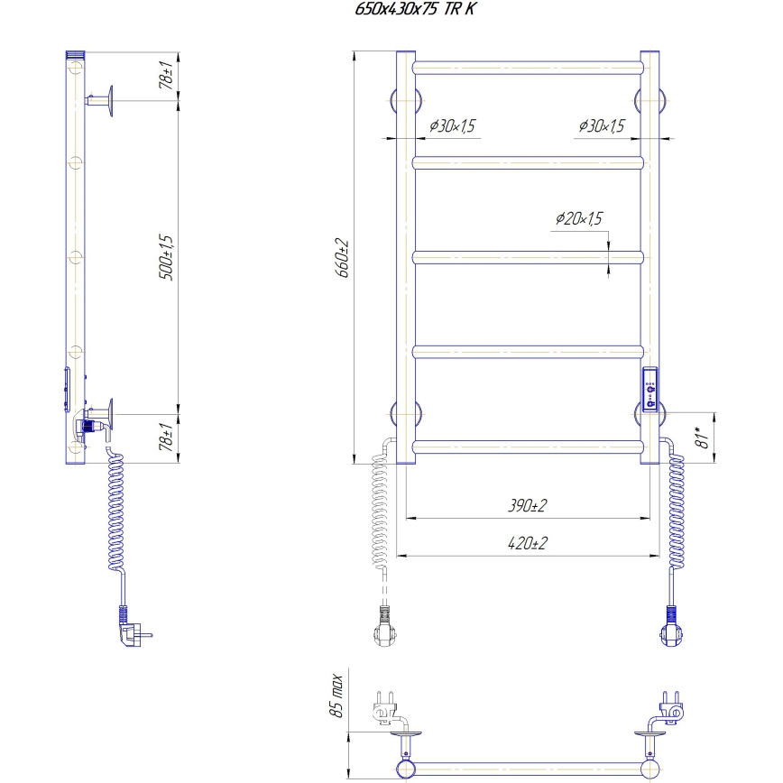 Vannas istabas dvieļu žāvētājs CLASSIC 65W/230V 66x42 cm nerūsējošais tērauds/balts labais