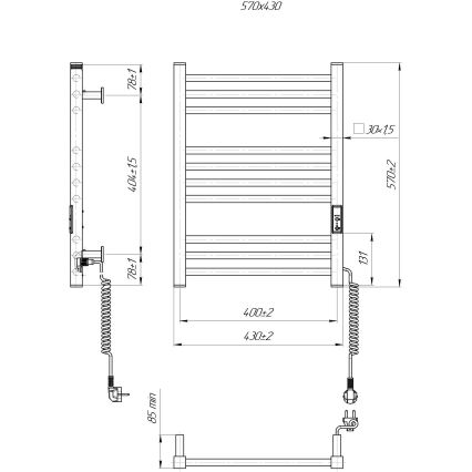 Vannas istabas dvieļu žāvētājs HF DERBY 100W/230V 57x43 cm balts, labais