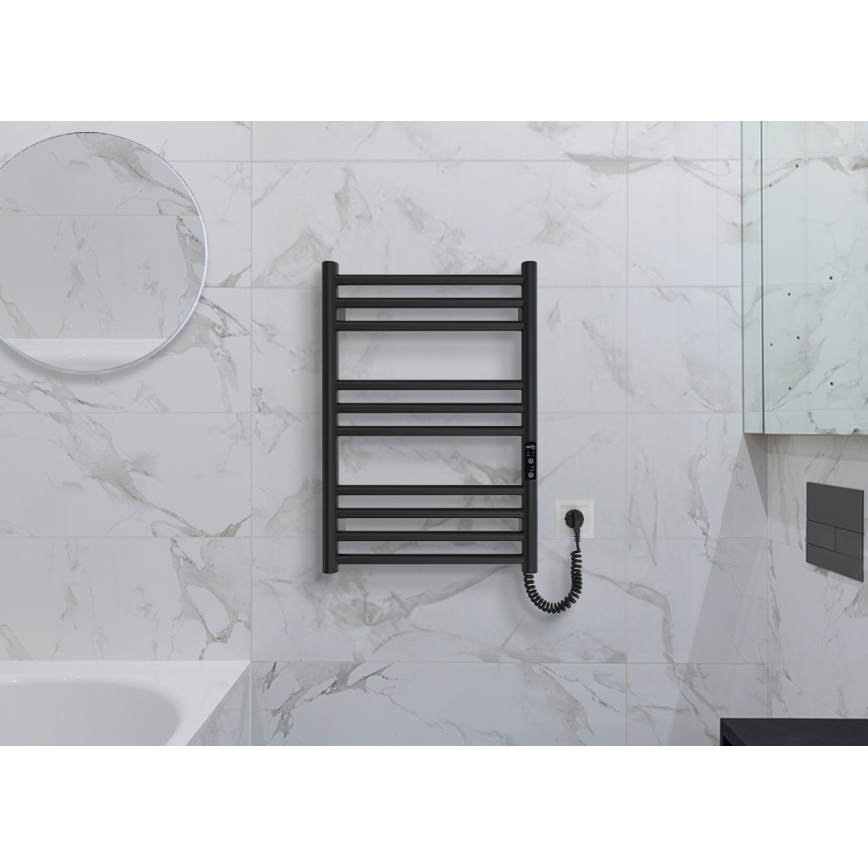 Vannas istabas dvieļu žāvētājs HF GREENWICH 100W/230V 57x43 cm, melns, labais, apaļš