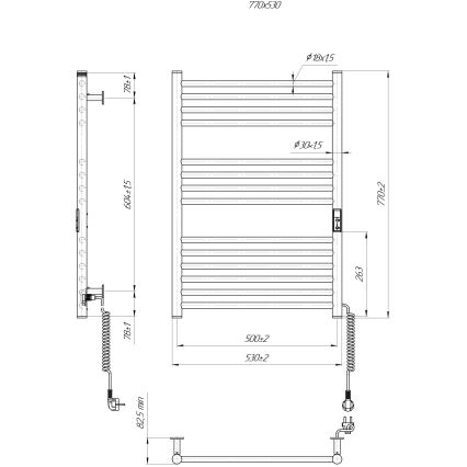 Vannas istabas dvieļu žāvētājs HF GREENWICH 170W/230V 77x53 cm melns, ar savienojumu labajā pusē, apaļš