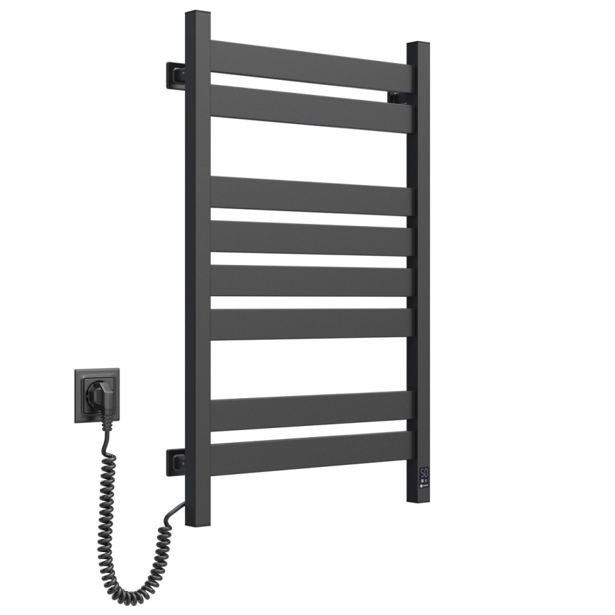 Vannas istabas dvieļu žāvētājs ar termostatu LARGO 432W/230V 80,6 cm IP44, melns, ar kreiso pieslēgumu, kvadrātveida