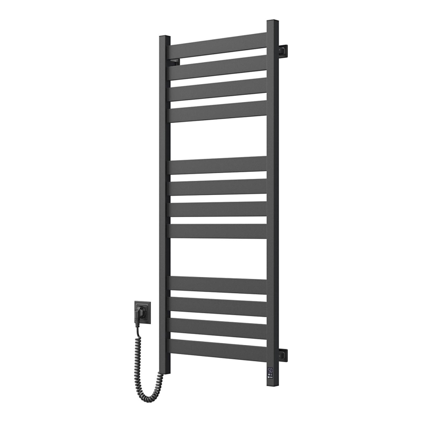Vannas istabas dvieļu žeburveida radiators ar termostatu LARGO 541W/230V 120,6 cm IP44 melns kreisais kvadrātveida