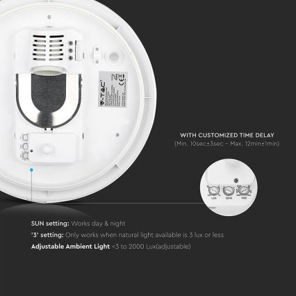 Vannas istabas griestu lampa ar sensoru 1xE27/60W/230V IP44 ø 29,6 cm