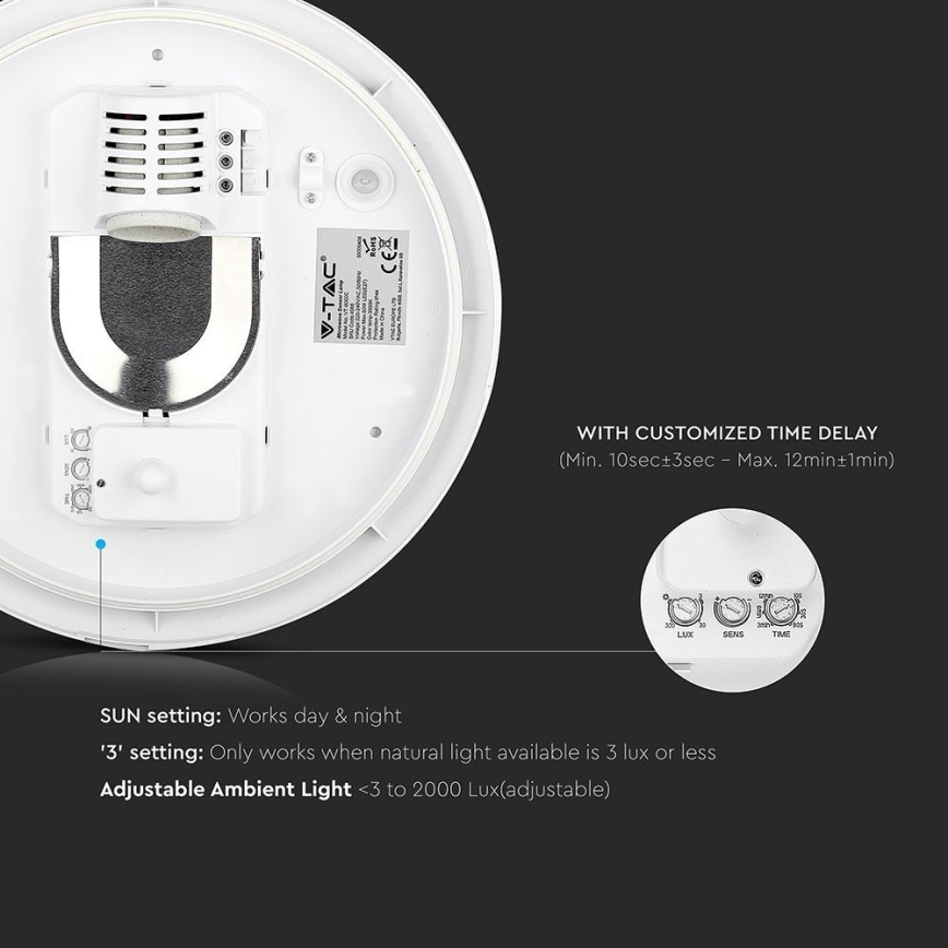 Vannas istabas griestu lampa ar sensoru 1xE27/60W/230V IP44 ø 29,6 cm