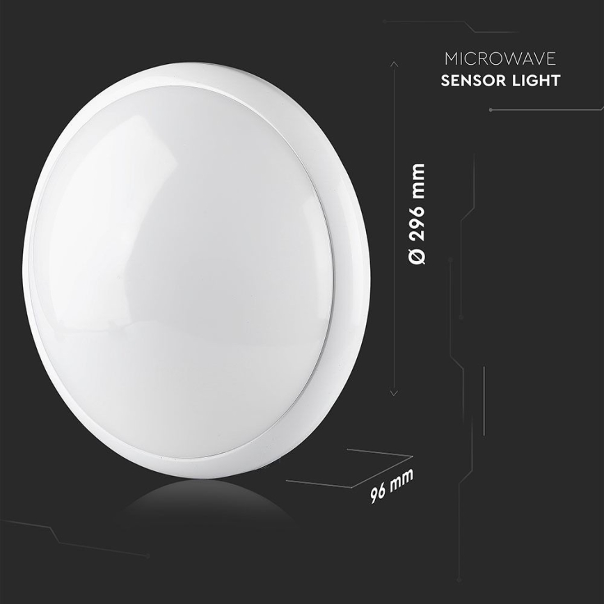 Vannas istabas griestu lampa ar sensoru 1xE27/60W/230V IP44 ø 29,6 cm