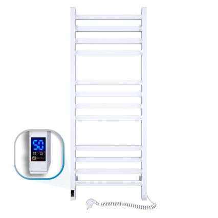 Vannas istabas kāpņu tipa dvieļu radiators ar termostatu AVANGARD 227W 120x48cm balts labais