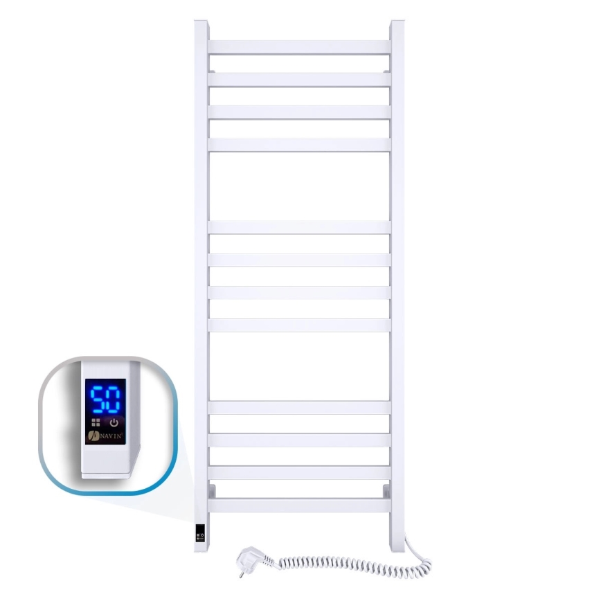 Vannas istabas kāpņu tipa dvieļu radiators ar termostatu AVANGARD 227W 120x48cm balts labais