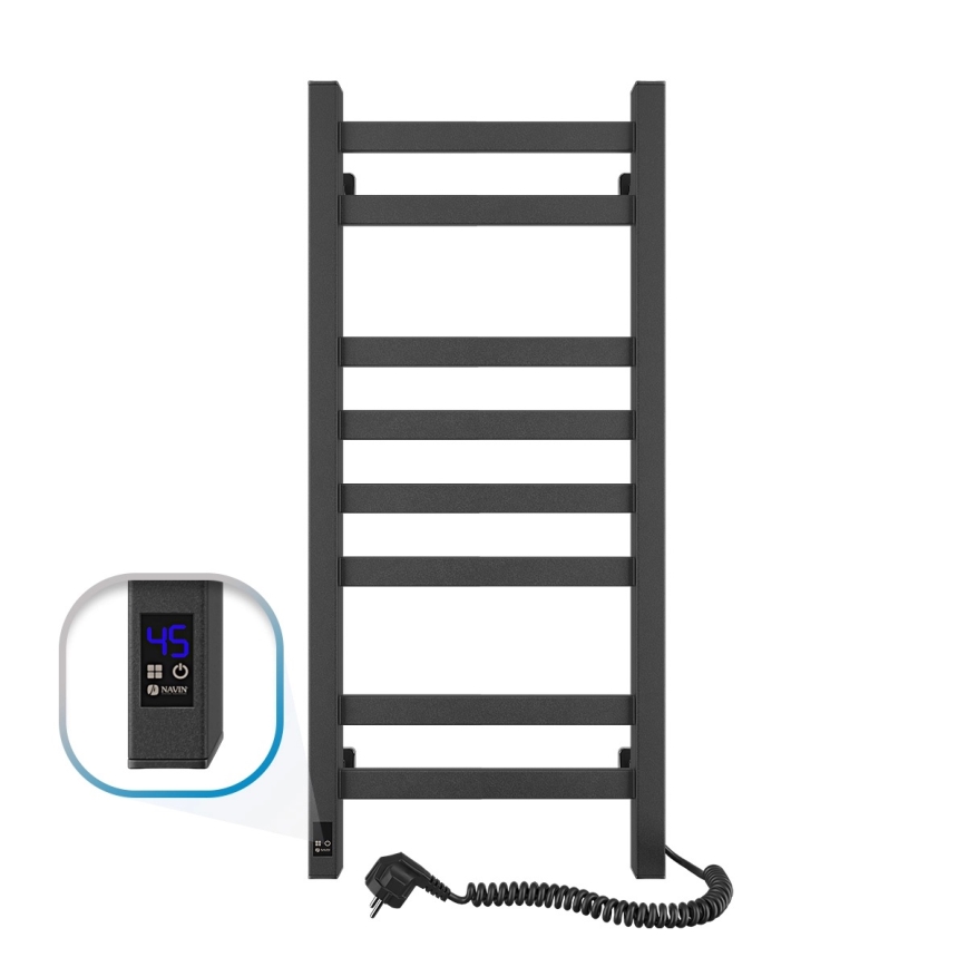 Vannas istabas dvieļu žāvētājs ar termostatu AVANGARD 251W/230V 80,6cm IP44, melns, labais, kvadrātveida