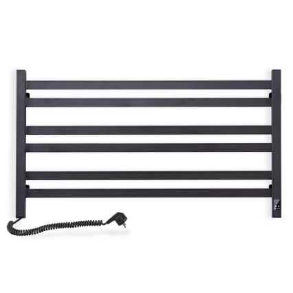 Vannas istabas dvieļu radiators AVANGARD ar termostatu, 316 W/230 V, 50,6 cm, IP44, melns, kreisais, kvadrātveida