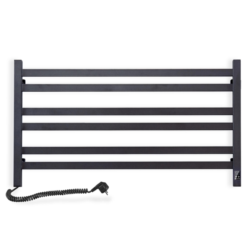 Vannas istabas dvieļu radiators AVANGARD ar termostatu, 316 W/230 V, 50,6 cm, IP44, melns, kreisais, kvadrātveida