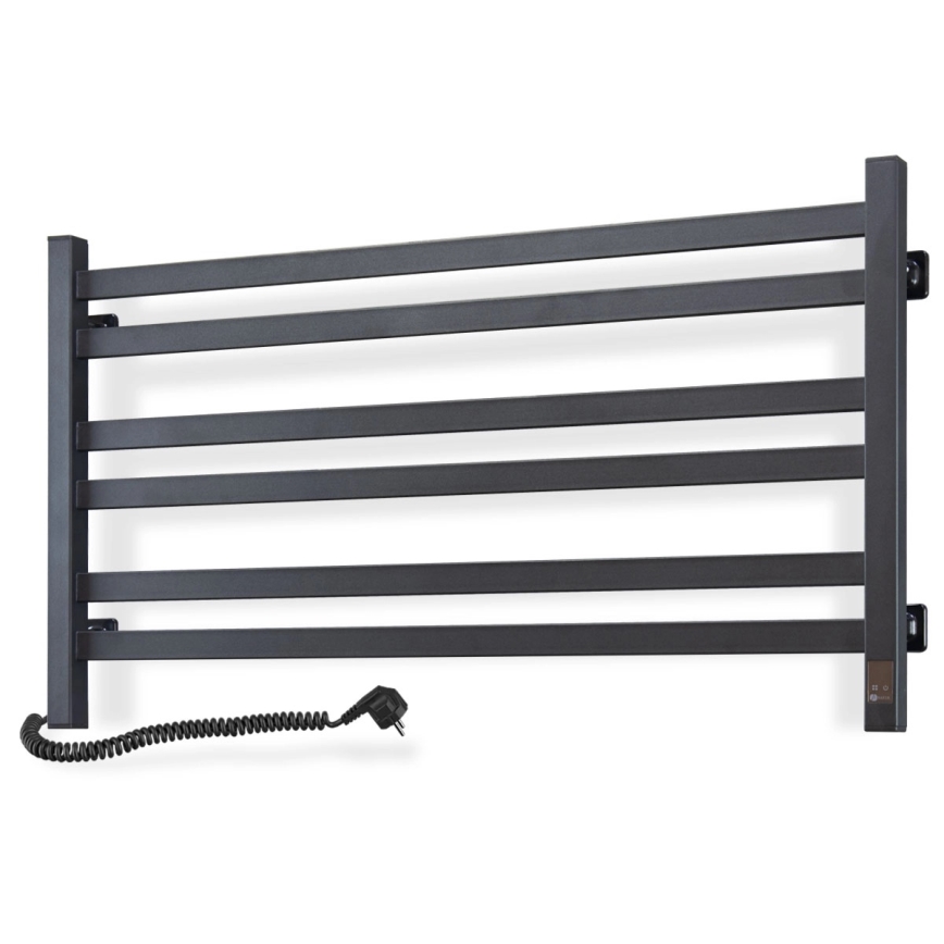 Vannas istabas dvieļu radiators AVANGARD ar termostatu, 316 W/230 V, 50,6 cm, IP44, melns, kreisais, kvadrātveida