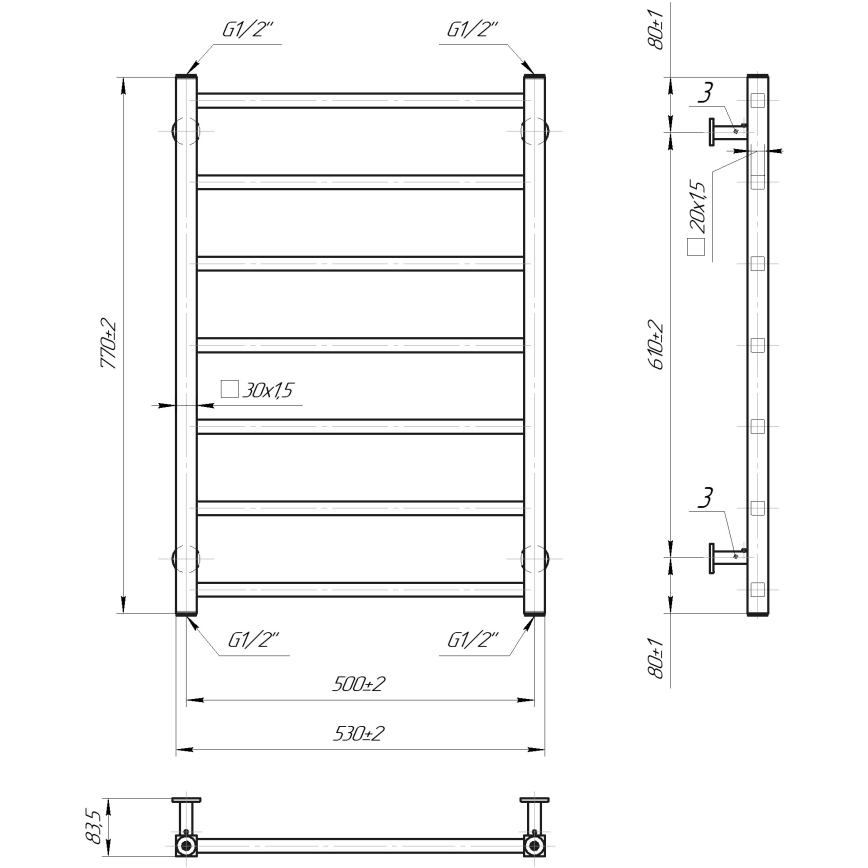 Vannas istabas kāpņu tipa dvieļu žāvētājs INOX TOKIO 161W/230V 77x53 cm nerūsējošais tērauds/spīdīgs hroms