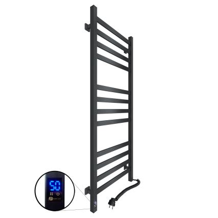 Vannas istabas dvieļu radiators ar termostatu AVANGARD 459W/230V, 120,6 cm, IP44, melns, labās puses, kvadrātveida profils