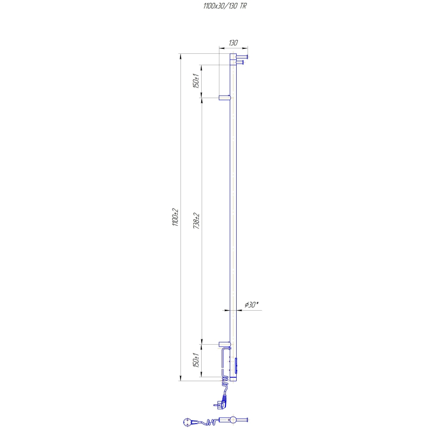 Vannas istabas radiators RAY 25W/230V 110x30 cm IP44 nerūsējošais tērauds/melns