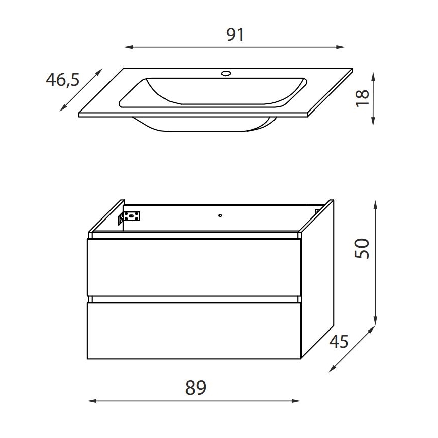 Vannas istabas skapis ar izlietni KENWOOD 91 cm, valrieksts