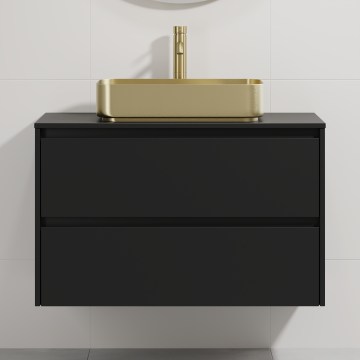Vannas istabas skapis ar izlietni TRONDHEIM/LJORDAL 90x57x46 cm melns/misiņš
