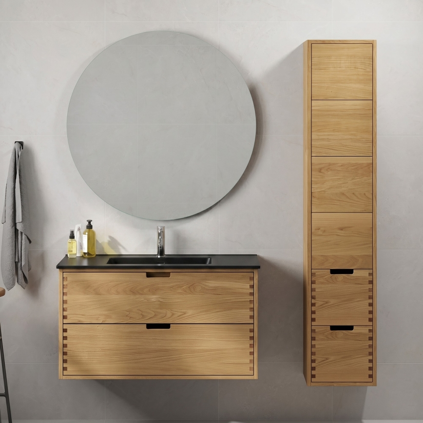 Vannas istabas skapītis ar izlietni GRIBSKOV, 100 cm — bēšs/ozols/melns