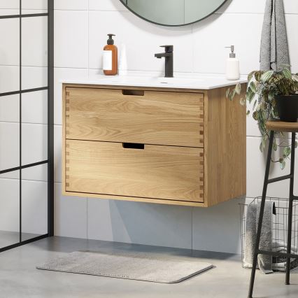 Vannas istabas skapītis ar izlietni GRIBSKOV, 80 cm, bēšs/ozols/balts
