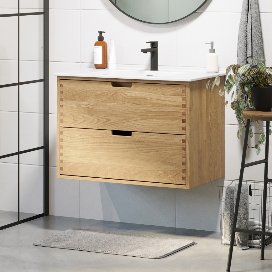 Vannas istabas skapītis ar izlietni GRIBSKOV, 80 cm, bēšs/ozols/balts