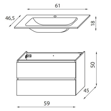 Vannas istabas skapītis ar izlietni KENWOOD, 61 cm, balts