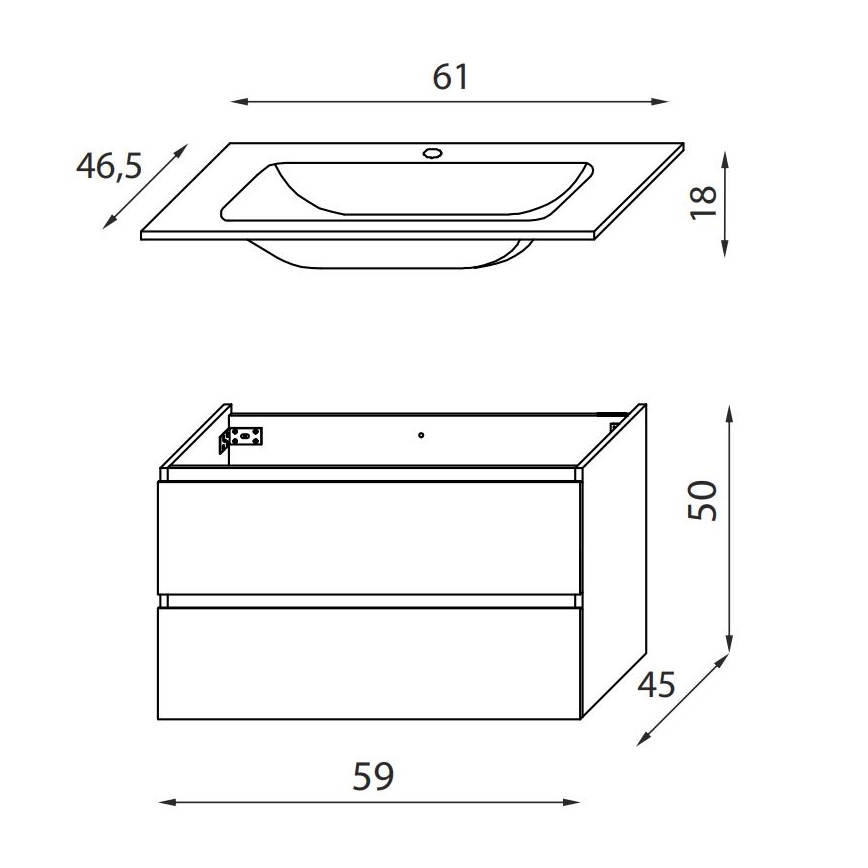 Vannas istabas skapītis ar izlietni KENWOOD 61 cm, melns