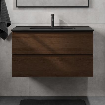 Vannas istabas skapītis ar izlietni KENWOOD 91 cm, valrieksts/melns