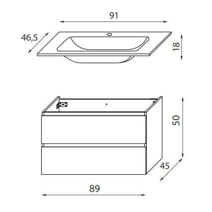 Vannas istabas skapītis ar izlietni KENWOOD 91 cm, valrieksts/melns