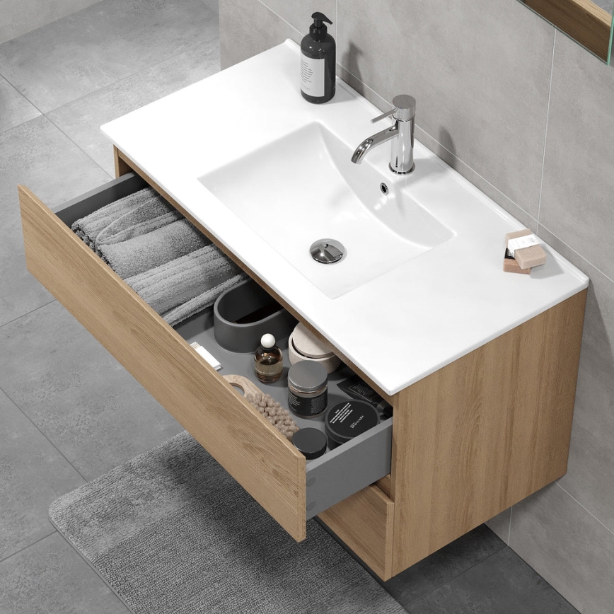 Vannas istabas skapītis ar izlietni KENWOOD 91x50x45 cm, ozola apdare