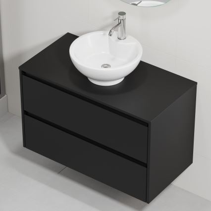 Vannas istabas skapītis ar izlietni TRONDHEIM/DRAMMEN 90x57x46 cm, melns/balts