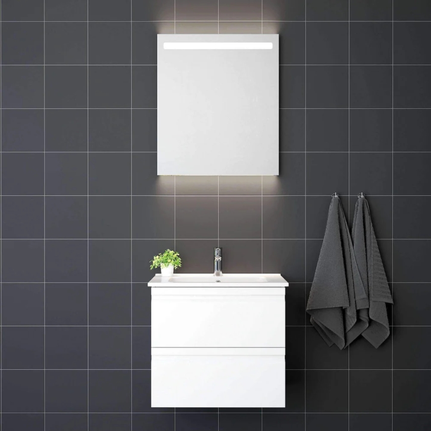 Vannas istabas skapītis ar izlietni VIGO + LED sienas spogulis ar apgaismojumu LED/10W/230V IP44 balts