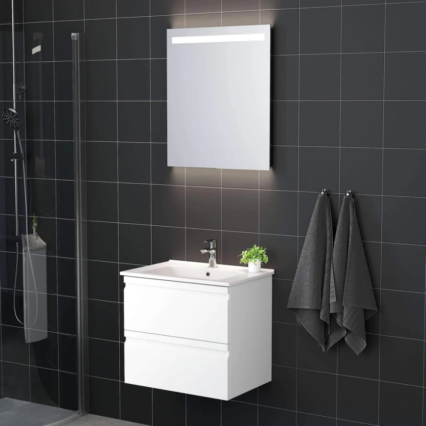 Vannas istabas skapītis ar izlietni VIGO + LED sienas spogulis ar apgaismojumu LED/10W/230V IP44 balts