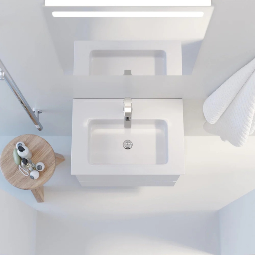 Vannas istabas skapītis ar izlietni VIGO + LED sienas spogulis ar apgaismojumu LED/10W/230V IP44 balts