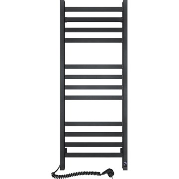 Vannas istabas žeburveida dvieļu radiators ar termostatu AVANGARD 459W/230V 120,6 cm IP44 melns kreisais kvadrātveida