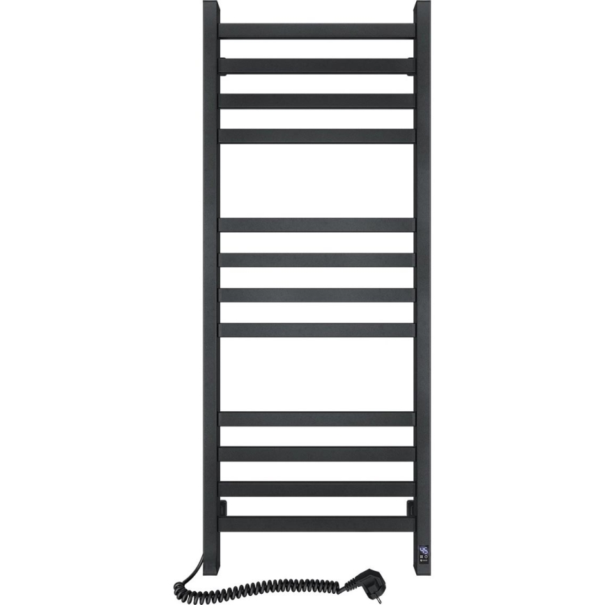 Vannas istabas žeburveida dvieļu radiators ar termostatu AVANGARD 459W/230V 120,6 cm IP44 melns kreisais kvadrātveida