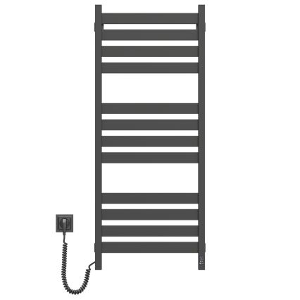 Vannas istabas dvieļu žeburveida radiators ar termostatu LARGO 541W/230V 120,6 cm IP44 melns kreisais kvadrātveida