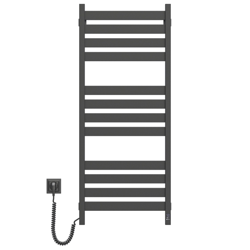 Vannas istabas dvieļu žeburveida radiators ar termostatu LARGO 541W/230V 120,6 cm IP44 melns kreisais kvadrātveida