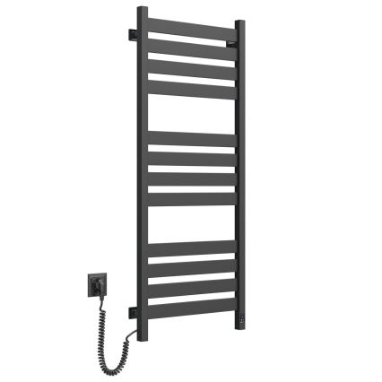 Vannas istabas dvieļu žeburveida radiators ar termostatu LARGO 541W/230V 120,6 cm IP44 melns kreisais kvadrātveida