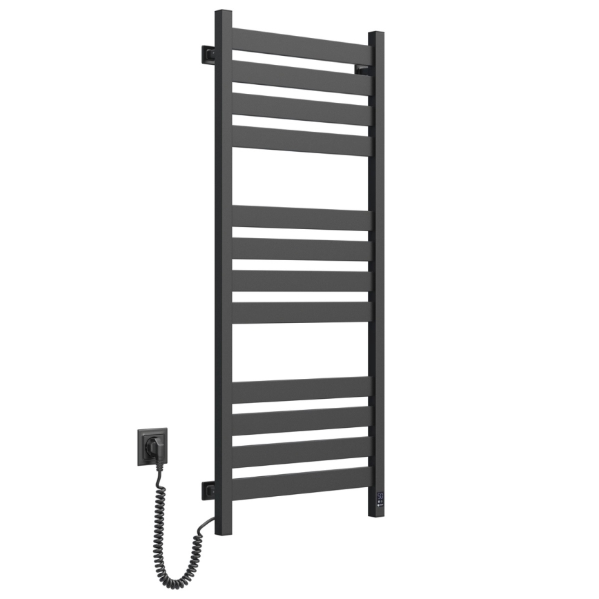 Vannas istabas dvieļu žeburveida radiators ar termostatu LARGO 541W/230V 120,6 cm IP44 melns kreisais kvadrātveida