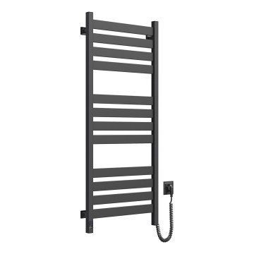 Vannas istabas žeburveida dvieļu radiators ar termostatu LARGO 541W/230V 120,6 cm IP44, melns, labās puses pieslēgums, ar kvadrātveida profilu