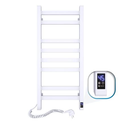 Dvieļu radiators vannas istabai ar termostatu AVANGARD 251W/230V 80,6 cm IP44, balts, kreisais, kvadrātveida