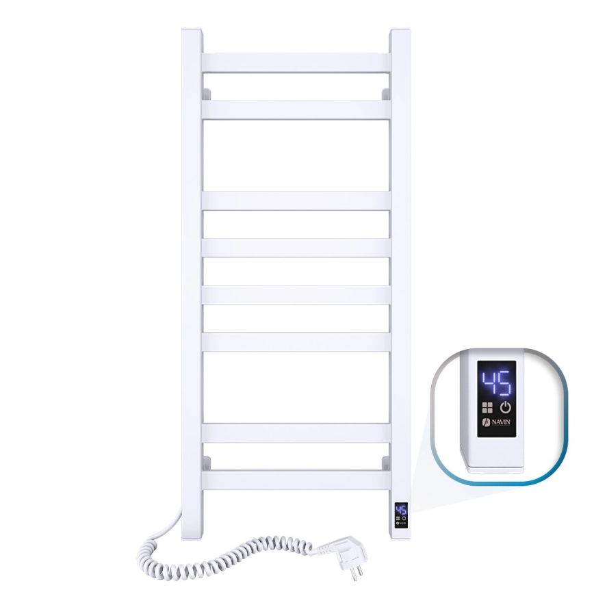 Dvieļu radiators vannas istabai ar termostatu AVANGARD 251W/230V 80,6 cm IP44, balts, kreisais, kvadrātveida