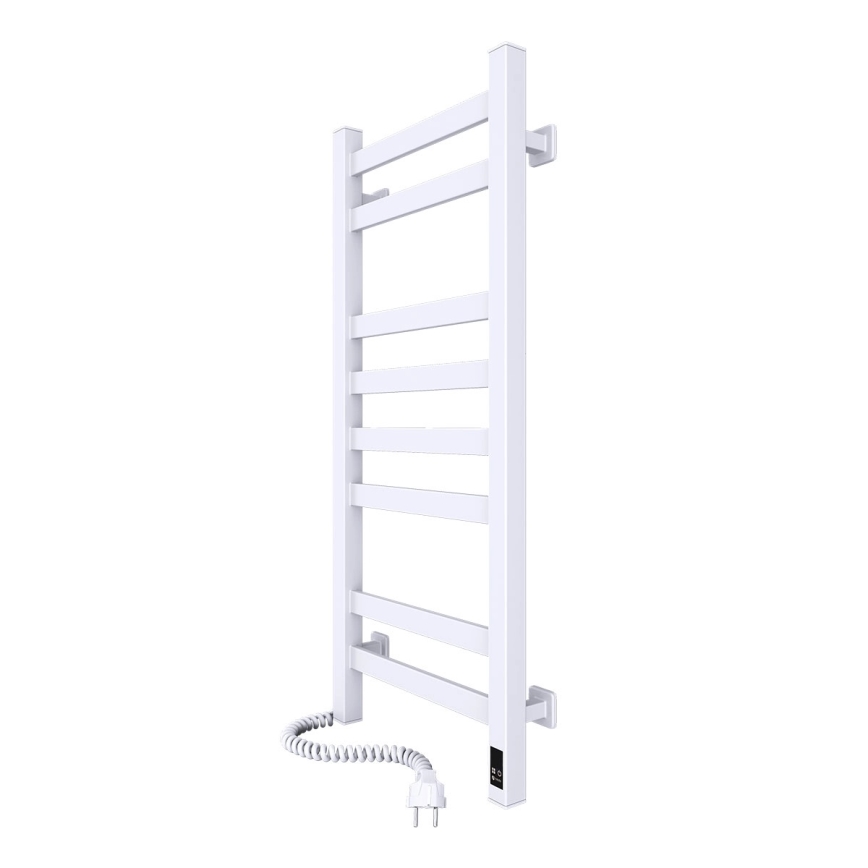 Dvieļu radiators vannas istabai ar termostatu AVANGARD 251W/230V 80,6 cm IP44, balts, kreisais, kvadrātveida