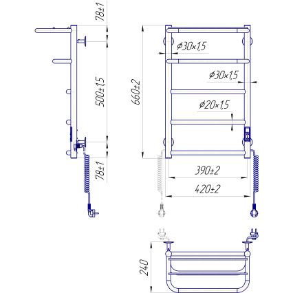 Vannasistabas dvieļu žāvētājs HOTEL 75W/230V 66x42 cm, nerūsējošais tērauds/balts, labais