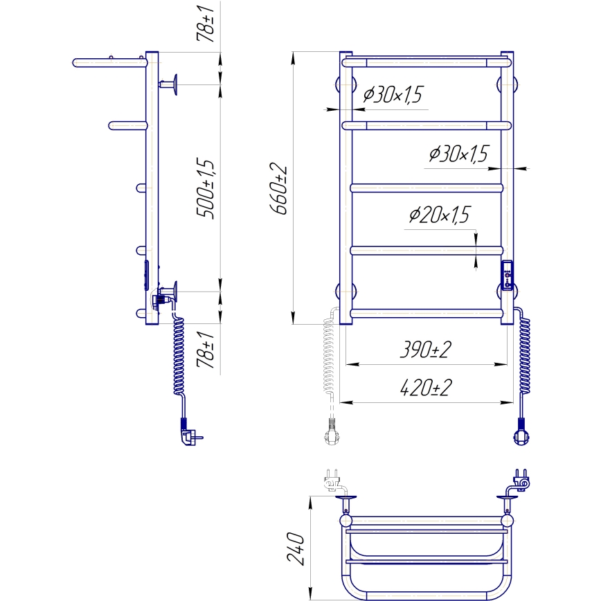 Vannasistabas dvieļu žāvētājs HOTEL 75W/230V 66x42 cm, nerūsējošais tērauds/balts, labais