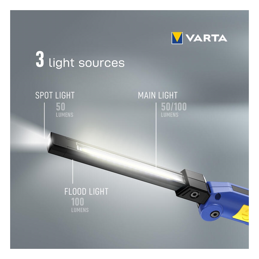 Varta 18649101401 - LED Uzlādējams lukturis WORK FLEX F20R LED/5V IP54
